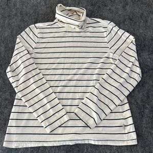 LL Bean womens small petite navy & cream striped turtleneck supima cotton blend